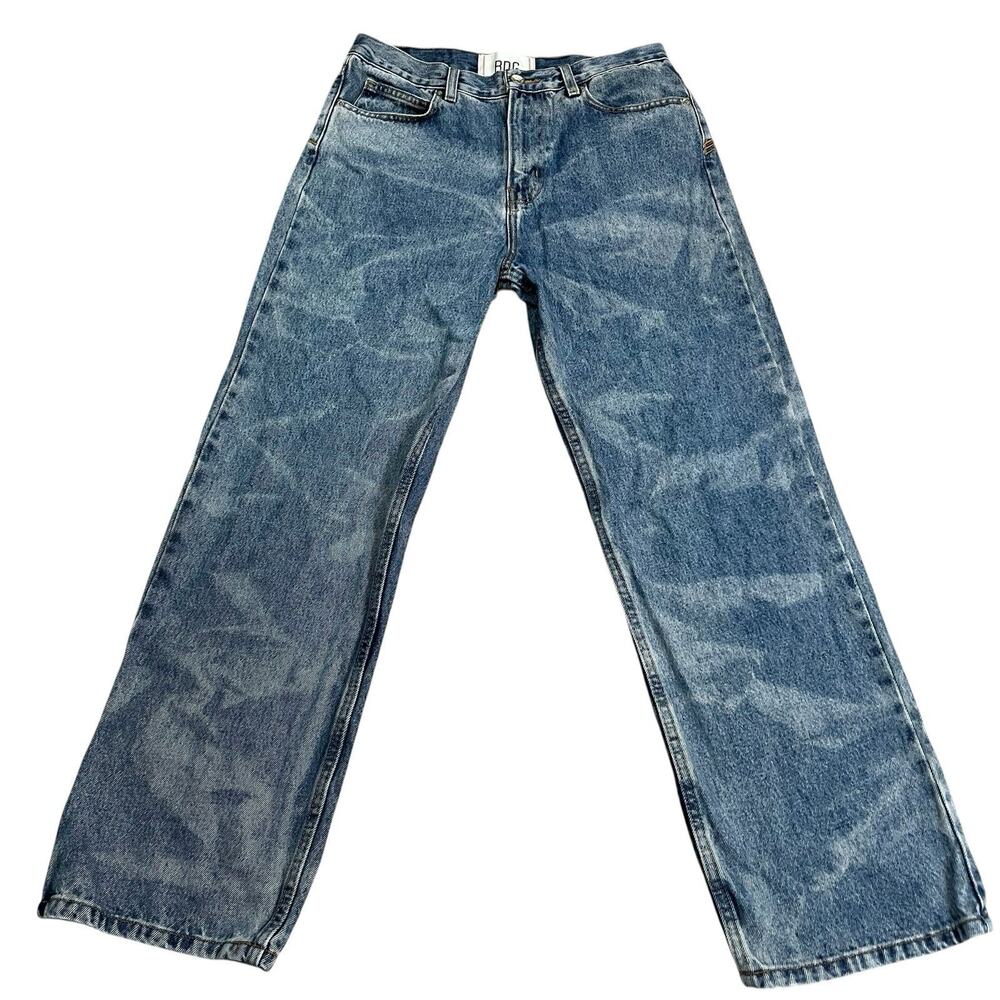 BDG Mens Skate Fit Jeans 30x30 Acid Wash Bleached Straight Leg Medium Wash Blue